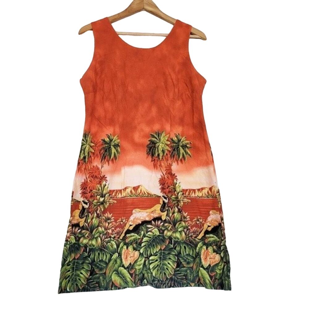American Vintage Orange Tropical Print Mini Dress